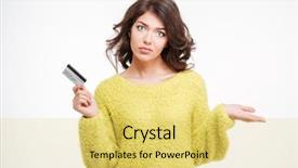  Presentation with woman sad - Colorful slide deck enhanced with sad woman holding bank card backdrop and a yellow colored foreground