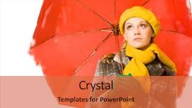  Presentation with under umbrella - Slides consisting of sad woman in coat background and a  colored foreground