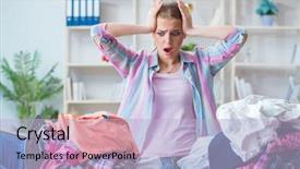  Presentation with ironing - Theme with sad woman ironing clothing background and a light blue colored foreground