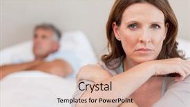  Presentation with woman sad - Beautiful slide set featuring sad woman on the bed backdrop and a coral colored foreground