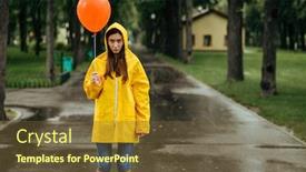  Presentation with sad woman walking - Cool new slides with sad-woman-with-balloon-walking backdrop and a tawny brown colored foreground