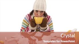  Presentation with sad woman - Slides featuring sad woman with flu symptom background and a coral colored foreground