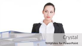  Presentation with sad woman - Colorful presentation theme enhanced with sad-woman-with-ringbinders-sitting and a light gray colored foreground