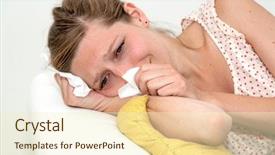  Presentation with women sad - Presentation design featuring sad woman with tissues background and a  colored foreground