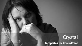  Presentation with women sad - PPT theme consisting of sad woman background and a dark gray colored foreground