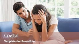  Presentation with broken home upset couple - Colorful presentation theme enhanced with sad women - man comforting his upset partner backdrop and a coral colored foreground