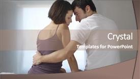  Presentation with couple - Presentation design with sad women - rear view of a young background and a coral colored foreground