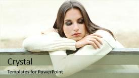  Presentation with sad woman lonely - Cool new PPT layouts with sad women - young lonely woman on bench backdrop and a mint green colored foreground