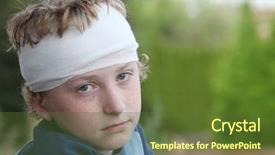  Presentation with women multicultural sad - Audience pleasing PPT theme consisting of sad young boy with bandage backdrop and a tawny brown colored foreground