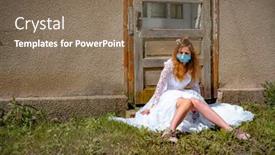  Presentation with sad - Audience pleasing slide set consisting of sad-young-bride-in-white backdrop and a violet colored foreground