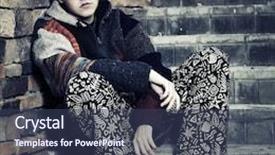  Presentation with steps - Presentation design featuring sad young fashion man sitting on the steps background and a tawny brown colored foreground