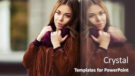  Presentation with brown leather - PPT theme with sad-young-fashion-woman-leaning background and a tawny brown colored foreground