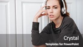  Presentation with sad girl - Colorful theme enhanced with sad young girl listening music backdrop and a  colored foreground