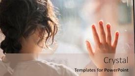  Presentation with sad girl - Slide set with sad young girl waiting somebody background and a coral colored foreground