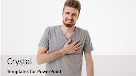  Presentation with happy sad face man - Presentation design with sad young man with heartache background and a mint green colored foreground