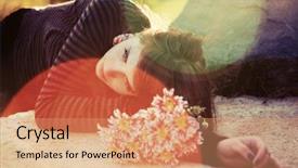  Presentation with woman sad - Audience pleasing theme consisting of sad young woman lying backdrop and a coral colored foreground