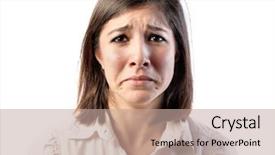  Presentation with woman crying - PPT layouts having sad young woman background and a coral colored foreground