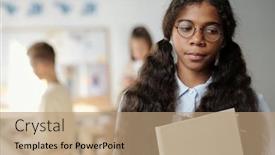  Presentation with youthful - Presentation theme having sad-youthful-african-american-schoolgirl background and a coral colored foreground