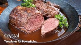  Presentation with barbecue dry aged kobe rib - PPT theme consisting of saddle of venison with herb background and a tawny brown colored foreground