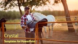  Presentation with ranch - Cool new slide set with saddling-a-horse-young-man backdrop and a tawny brown colored foreground