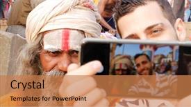  Presentation with tourist - Audience pleasing PPT theme consisting of sadhu holy man in india backdrop and a coral colored foreground