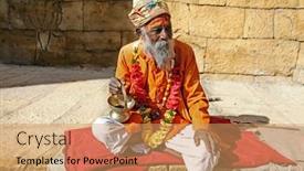  Presentation with old india - Slides consisting of sadhu-people-in-old-town background and a coral colored foreground