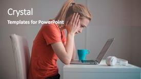  Presentation with study - PPT theme featuring saf - young blonde woman trying background and a gray colored foreground