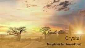  Presentation with african sunset - Colorful presentation theme enhanced with safari-4x4-vehicle-driving backdrop and a gold colored foreground