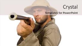  Presentation with safari - Colorful presentation design enhanced with safari hunter isolated on white backdrop and a  colored foreground