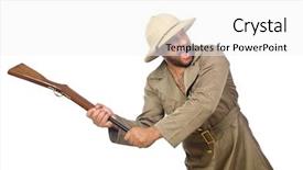  Presentation with safari - Audience pleasing slide set consisting of safari hunter isolated on white backdrop and a  colored foreground