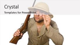  Presentation with safari - PPT theme with safari hunter isolated on white background and a  colored foreground