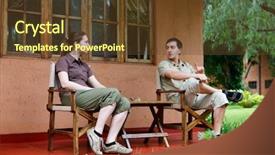  Presentation with safari - Colorful slides enhanced with safari vacation young couple in safari clothes sitting in front of their lodge room backdrop and a tawny brown colored foreground