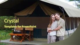  Presentation with safari - Slide deck with safari vacation young couple in safari clothes in front of their tent background and a tawny brown colored foreground