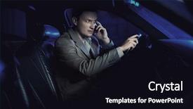  Presentation with driving over a cliff - Slide deck consisting of safe car - elegant man driving and talking background and a black colored foreground