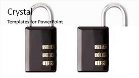 Presentation with padlock - Colorful slide deck enhanced with safe lock dial - metal padlock open and closed backdrop and a white colored foreground
