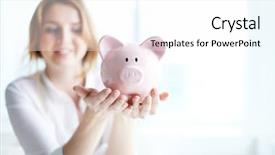  Presentation with piggy bank - Slide deck featuring safe money - image of pink piggy bank background and a  colored foreground