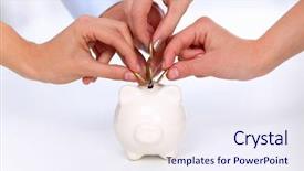  Presentation with piggy bank - PPT theme with safe money - people putting coin background and a  colored foreground