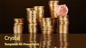  Presentation with piggy bank - PPT theme consisting of safe money - piggy bank standing on stack background and a tawny brown colored foreground