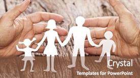  Presentation with hug - Colorful slides enhanced with happy family mom dad and two daughters of different ages together to celebrate the new year - isolated on white background the concept of family and happy childhood backdrop and a coral colored foreground