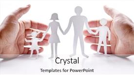  Presentation with hug - PPT theme with safe people - cardboard figures of the family background and a white colored foreground
