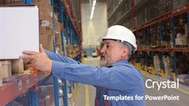  Presentation with safe - Presentation theme with safe people - older worker in uniform putting background and a ocean colored foreground