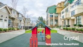  Presentation with children anime - Colorful presentation enhanced with safe school outside - children playground in the inner backdrop and a gray colored foreground