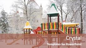 Presentation with playground - Slide deck enhanced with safe school outside - empty children playground in winter background and a coral colored foreground