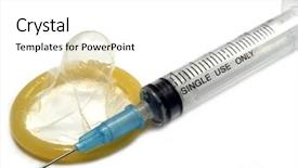  Presentation with condom sex - Beautiful presentation theme featuring safe sex - condom and single-use syringe backdrop and a white colored foreground