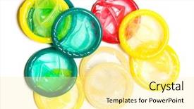  Presentation with condoms - PPT theme featuring safe sex - multicolored condoms isolated on white background and a blonde colored foreground