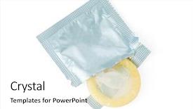  Presentation with condom - Beautiful presentation theme featuring safe sex - unwrapped condom isolated backdrop and a white colored foreground