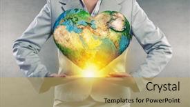  Presentation with planet mars and earth - Colorful slide deck enhanced with safe travel - hands of businesswoman holding earth backdrop and a  colored foreground