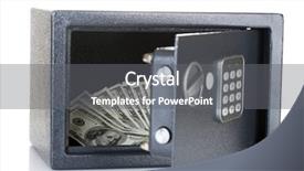  Presentation with safe - Slide deck having safe with dollars isolated on white background and a gray colored foreground