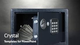  Presentation with safe medicine - PPT layouts featuring safe with dollars on grey background and a tawny brown colored foreground