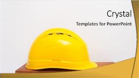  Presentation with construction - Slide set having construction helmet on wooden shelf background and a white colored foreground